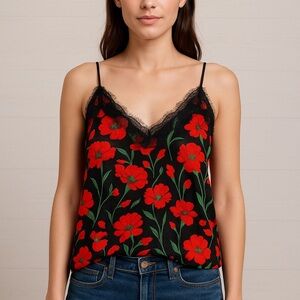 Blush Women's Black and Red Floral Print Silky Camisole Top size small